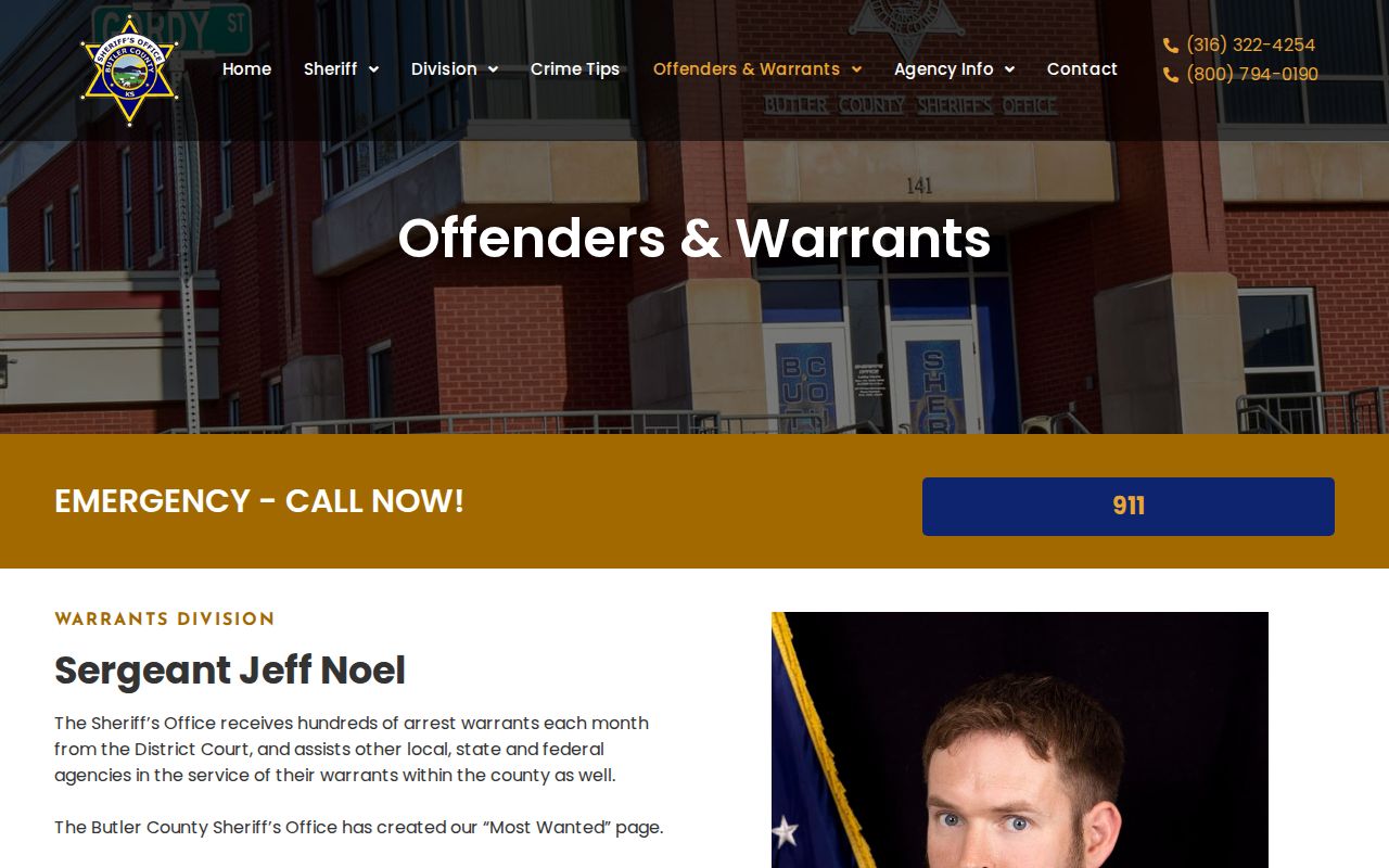 Butler County Sheriff offenders and warrants page