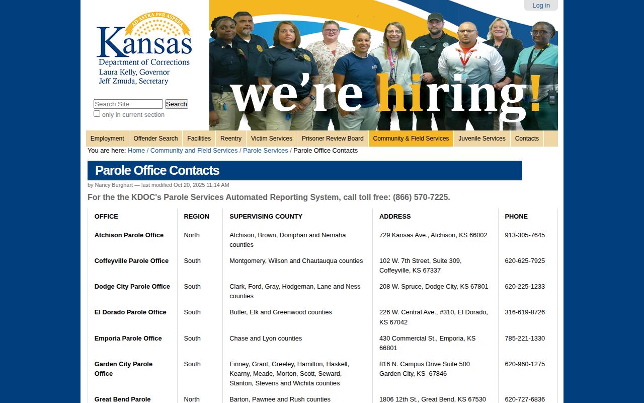 KDOC parole services contacts for an EDCF release