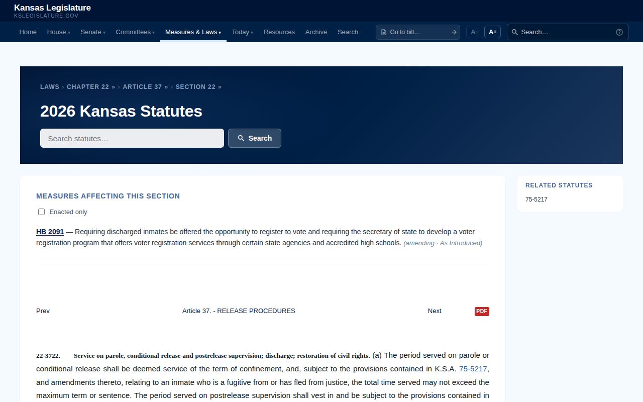 Kansas final discharge statute used for El Dorado Correctional Facility records